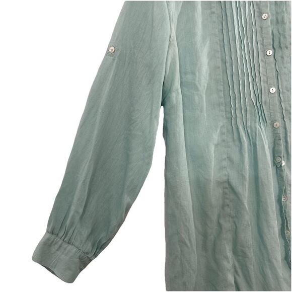 Soft Surroundings Button Up Linen Tunic Womens Large Pin Tuck Long Sleeve - Picture 4 of 12